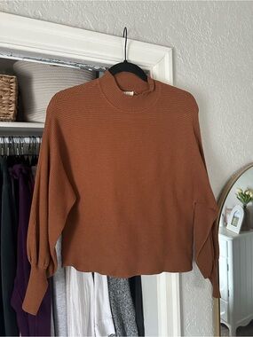Roolee Ribbed Mock Neck Sweater in Rust